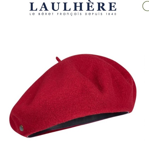 Red Laulhère Paris France pure merino wool black Eiffel Tower embroidered Beret main image 16